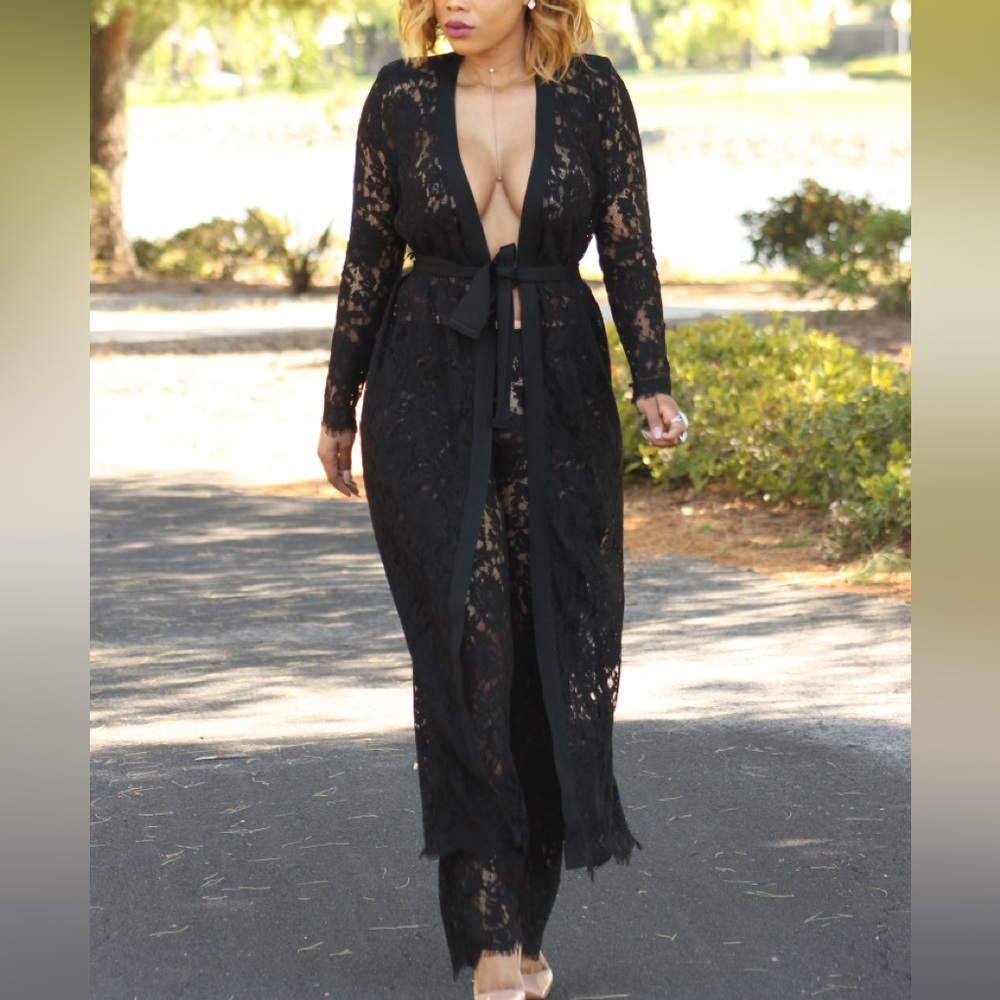 2 piece lace pants and cardigan